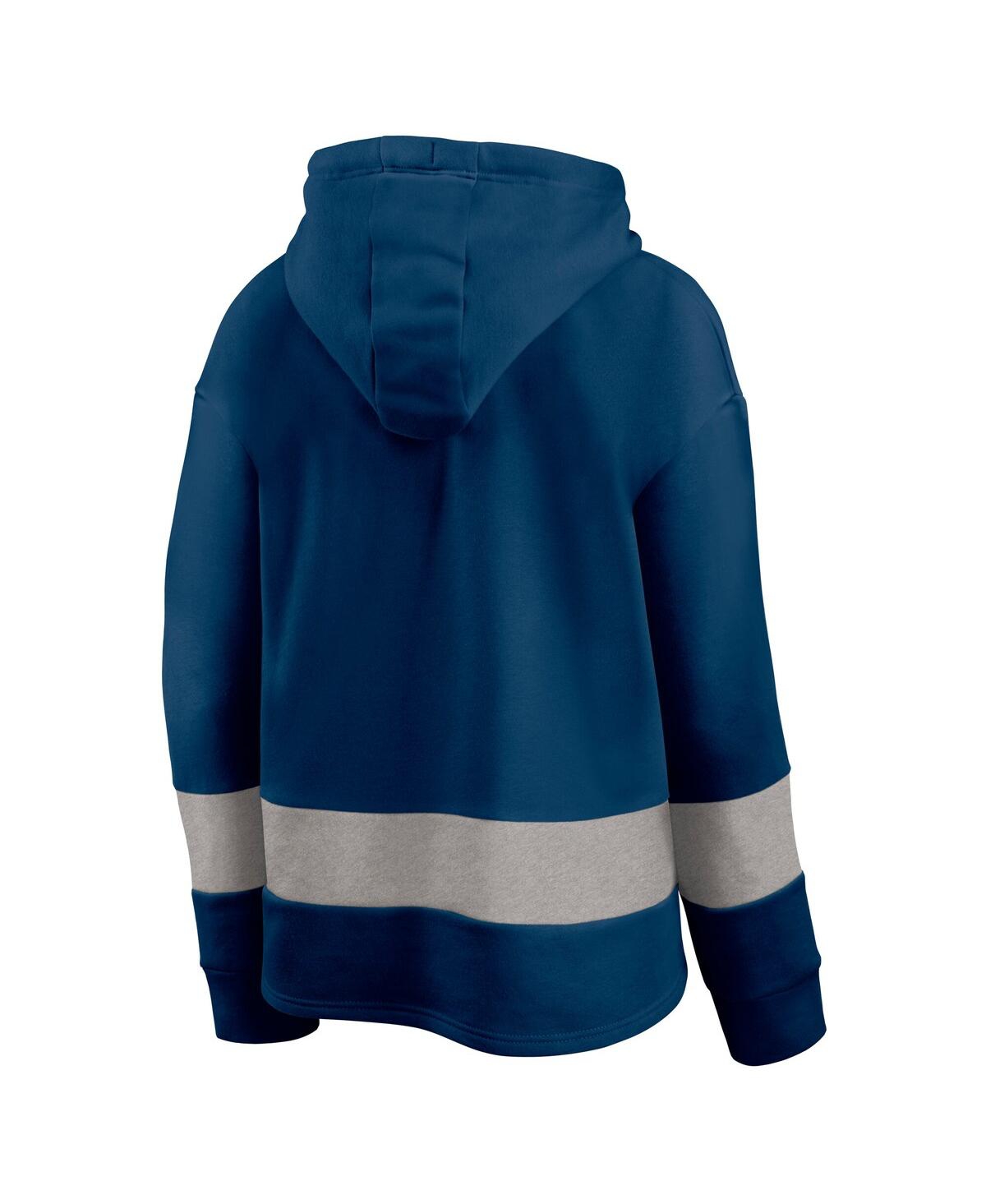 Fanatics Women's Navy/gray Houston Texans Huddle Up Fundamental Fleece Color Block Pullover Hoodie In Multi