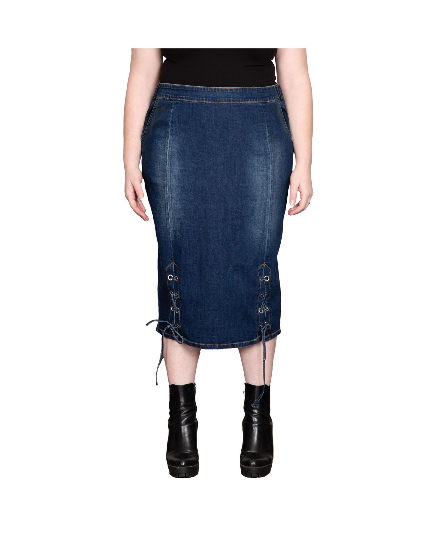 Женская юбка Standards & Practices Plus Size High Waist Denim Pencil, цвет: Песочный синий — фото 1