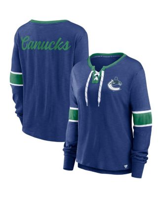 Fanatics - Women's Blue Vancouver Canucks Effervescent Exclusive Notch Neck Lace-Up Long Sleeve Slub T-Shirt
