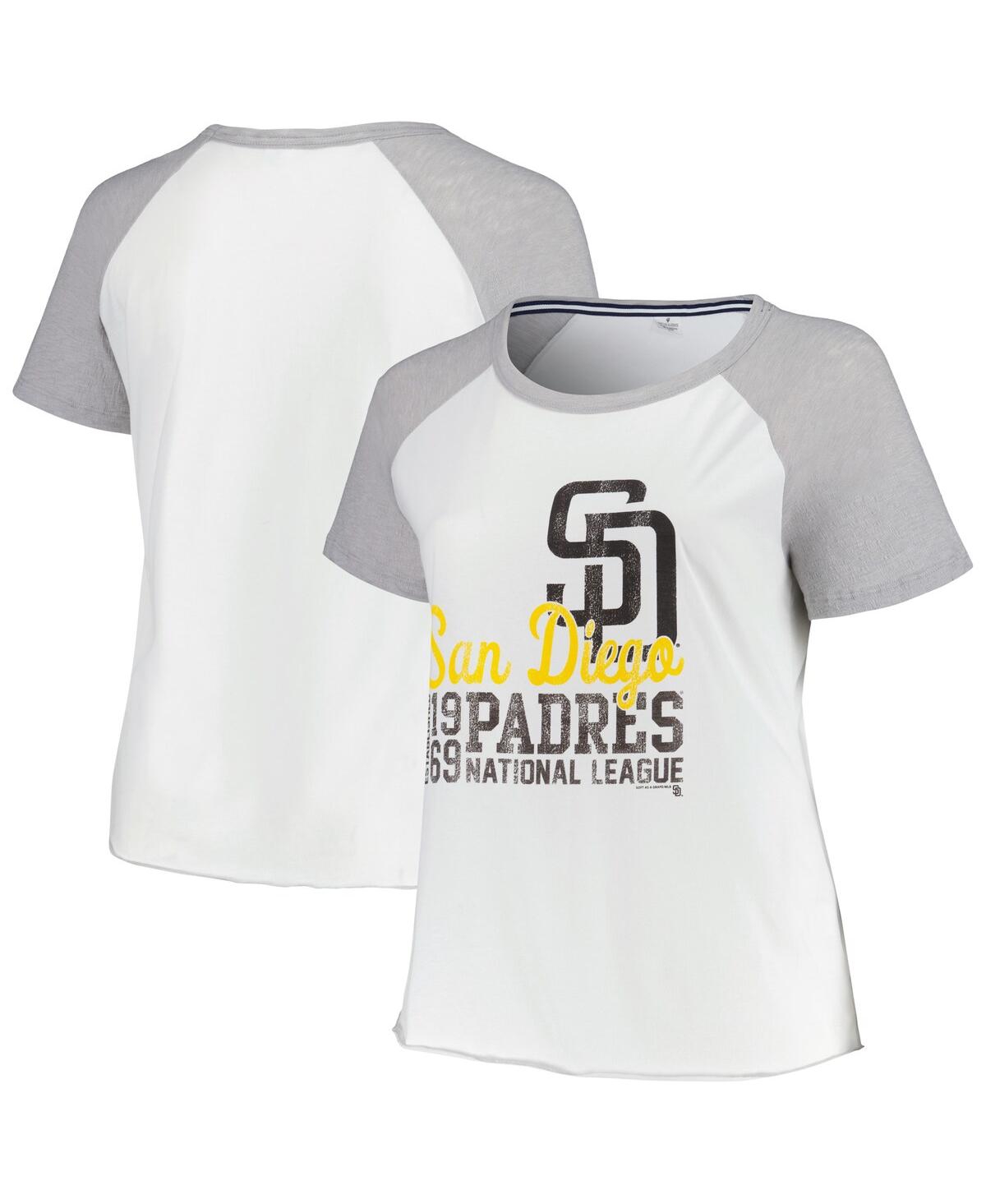 Soft As A Grape Women's White San Diego Padres Plus Size Baseball Raglan T-shirt In Neutral