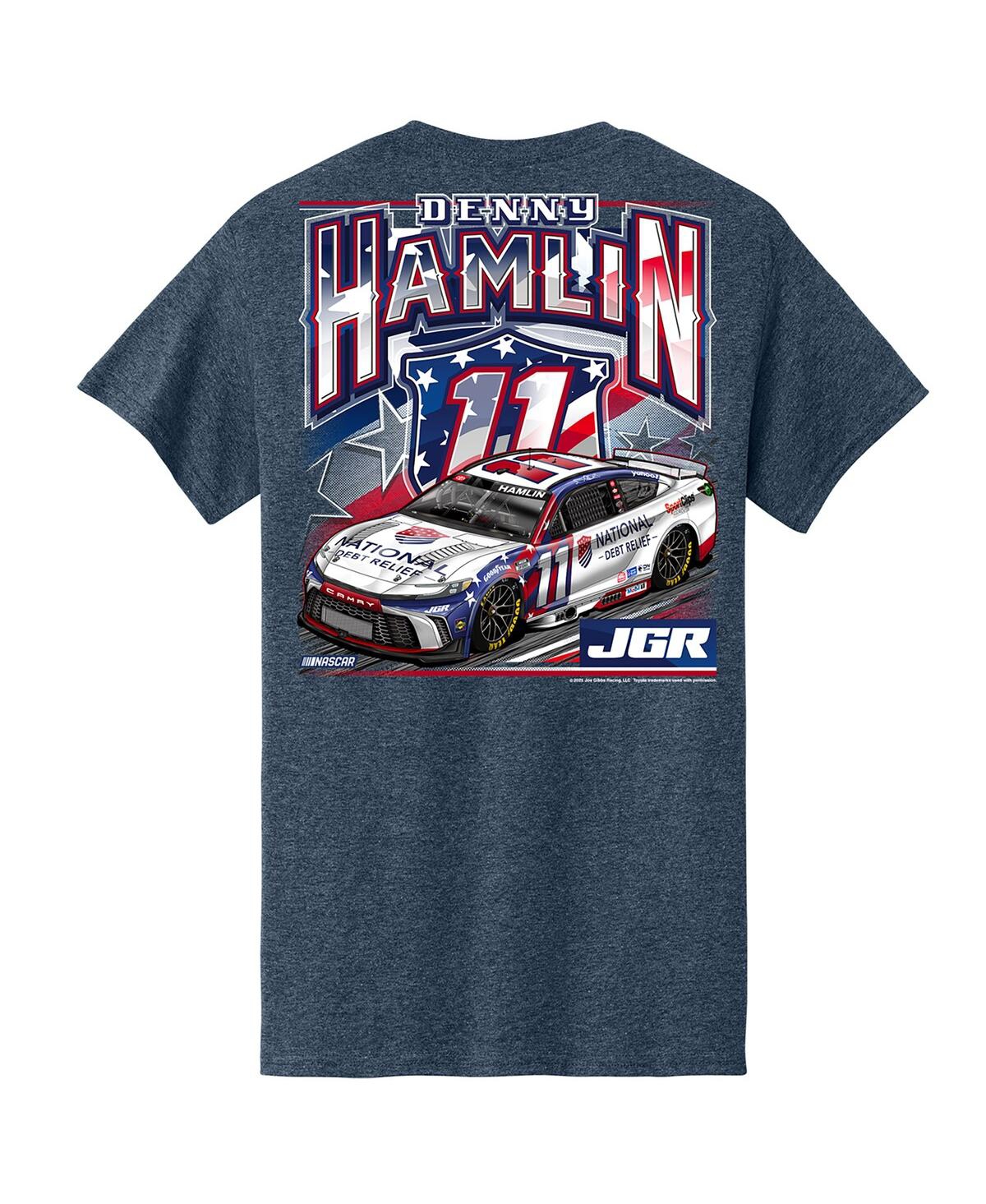 Joe Gibbs Racing Team Collection Men's Heather Navy Denny Hamlin National Debt Relief Car T-shirt In Green