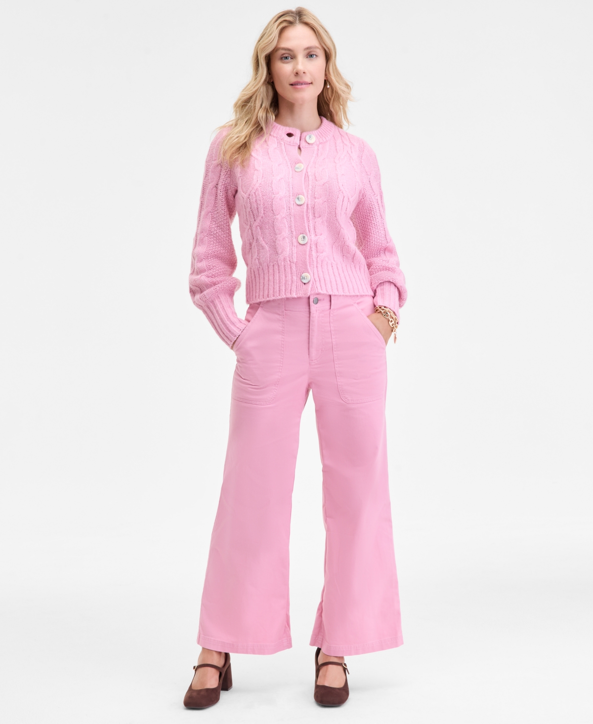 On 34th Women's Chunky Cable-knit Cardigan, Macy's Exclusive In Pink