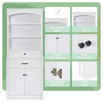 Bathroom Storage Cabinet with Two Doors, Drawers, Adjustable Shelf & Open Shelves