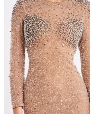 Women Rita Embroidered Mesh Silver Beaded Mermaid Gown