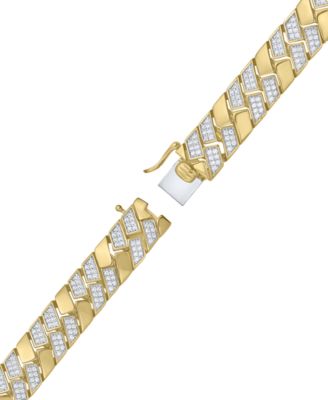 Men's Diamond Pav&eacute; Cluster Square Link Bracelet (2 ct. t.w.) in 14k Gold-Plated Sterling Silver