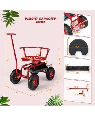 Rolling Garden Cart with Adjustable Height Workseat and Tool Storage