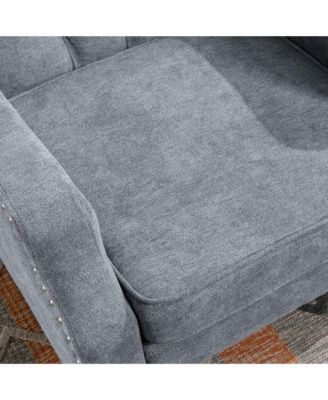 Footrest Chair Set with Vintage Brass Studs, Button Tufted Upholstered Armchair