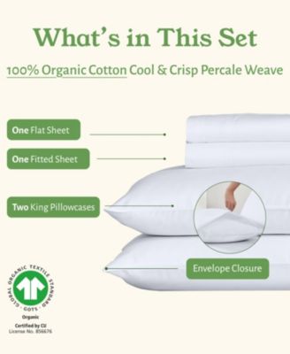 100% Organic Cotton Percale 4-Pc. Sheet Set, California King