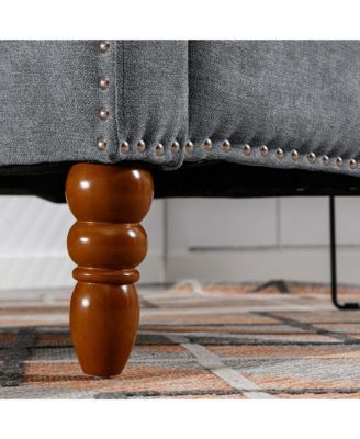 Footrest Chair Set with Vintage Brass Studs, Button Tufted Upholstered Armchair