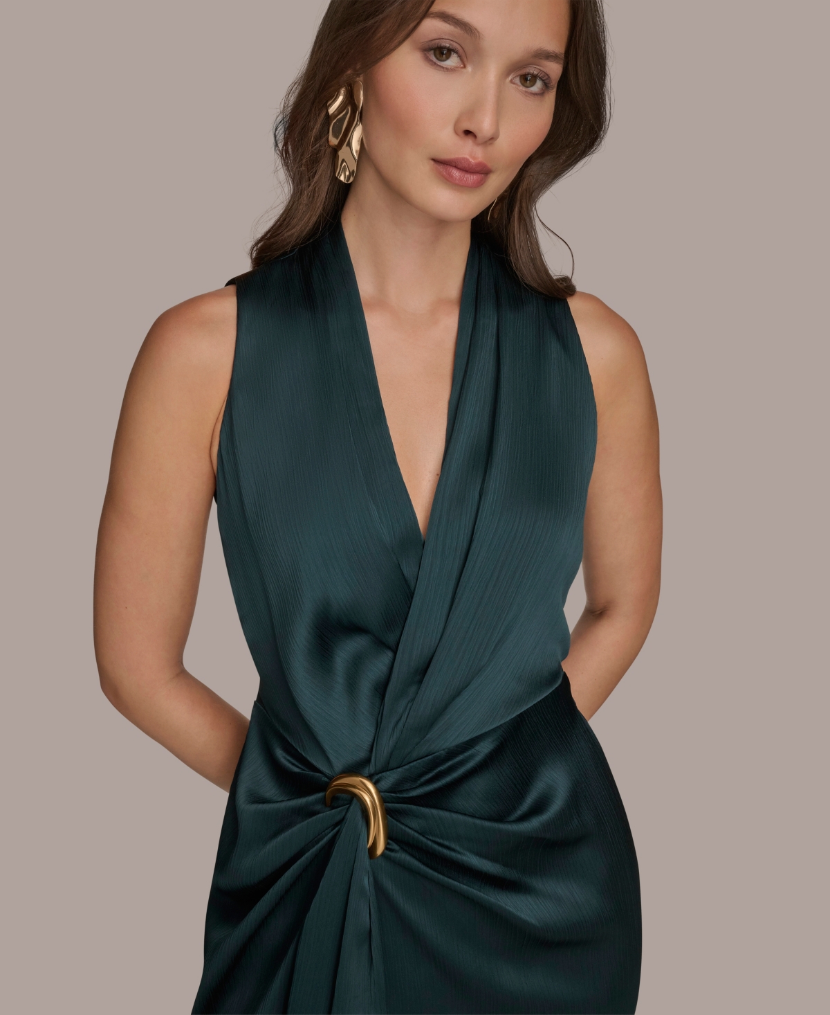 Donna Karan Halter Neck Rouched In Green