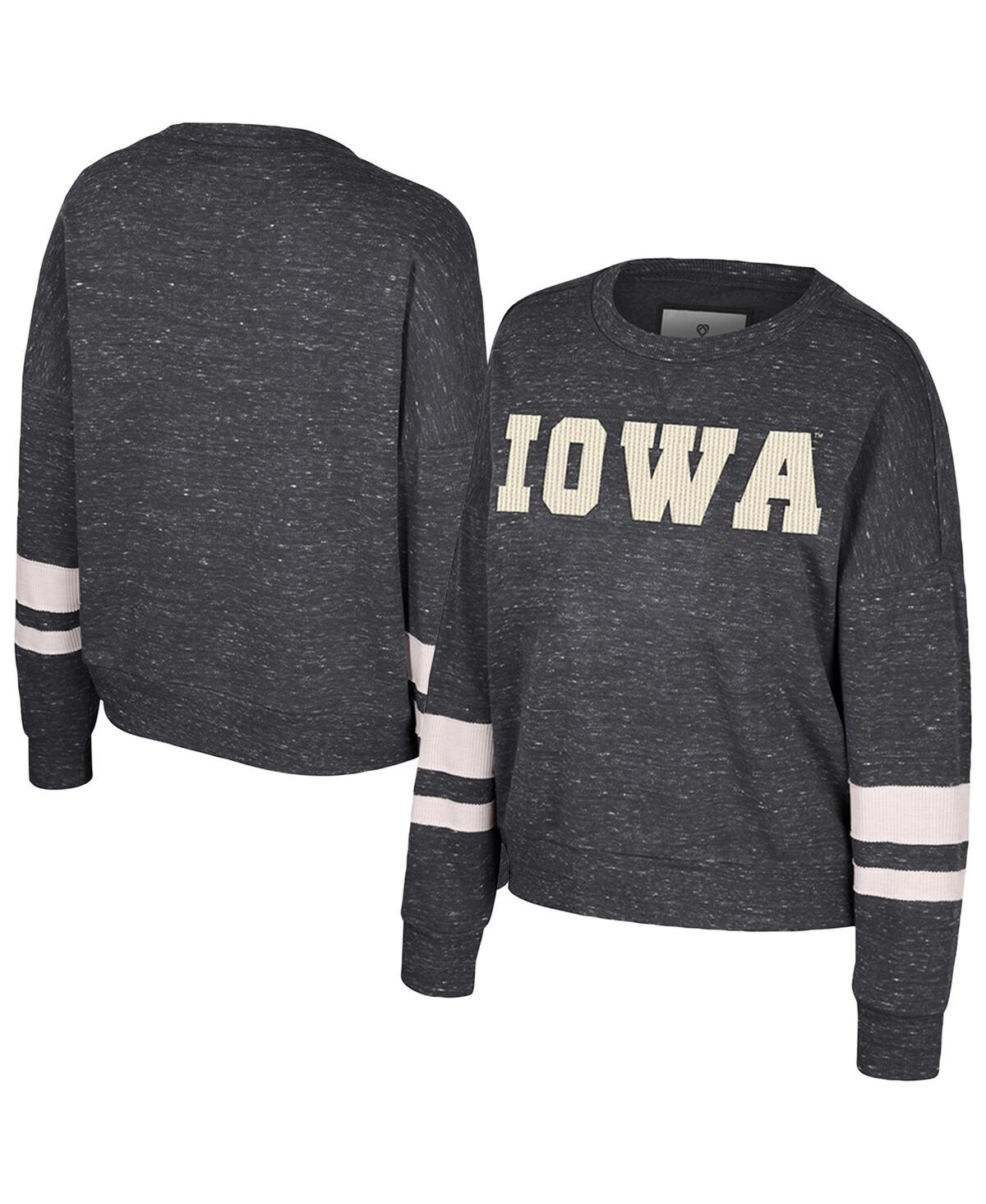 Colosseum Women's Black Iowa Hawkeyes Lost City Speckle Pullover Sweatshirt In Black