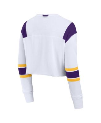 Women's White LSU Tigers Training Camp Cropped Long Sleeve V-Neck Fashion Top