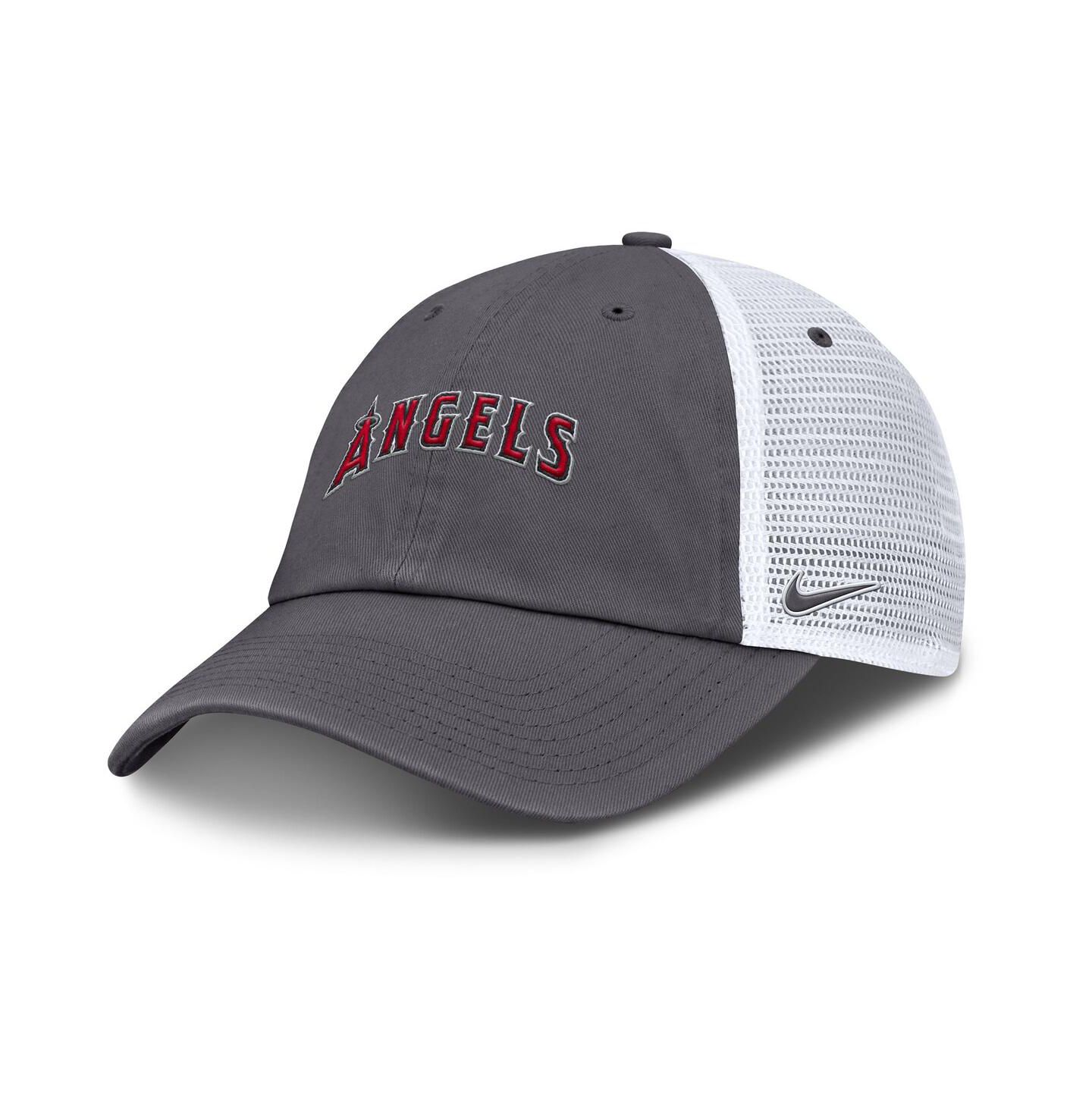 Мужская кепка Nike Gray Los Angeles Angels Wordmark Club Adjustable Trucker Hat — фото 1