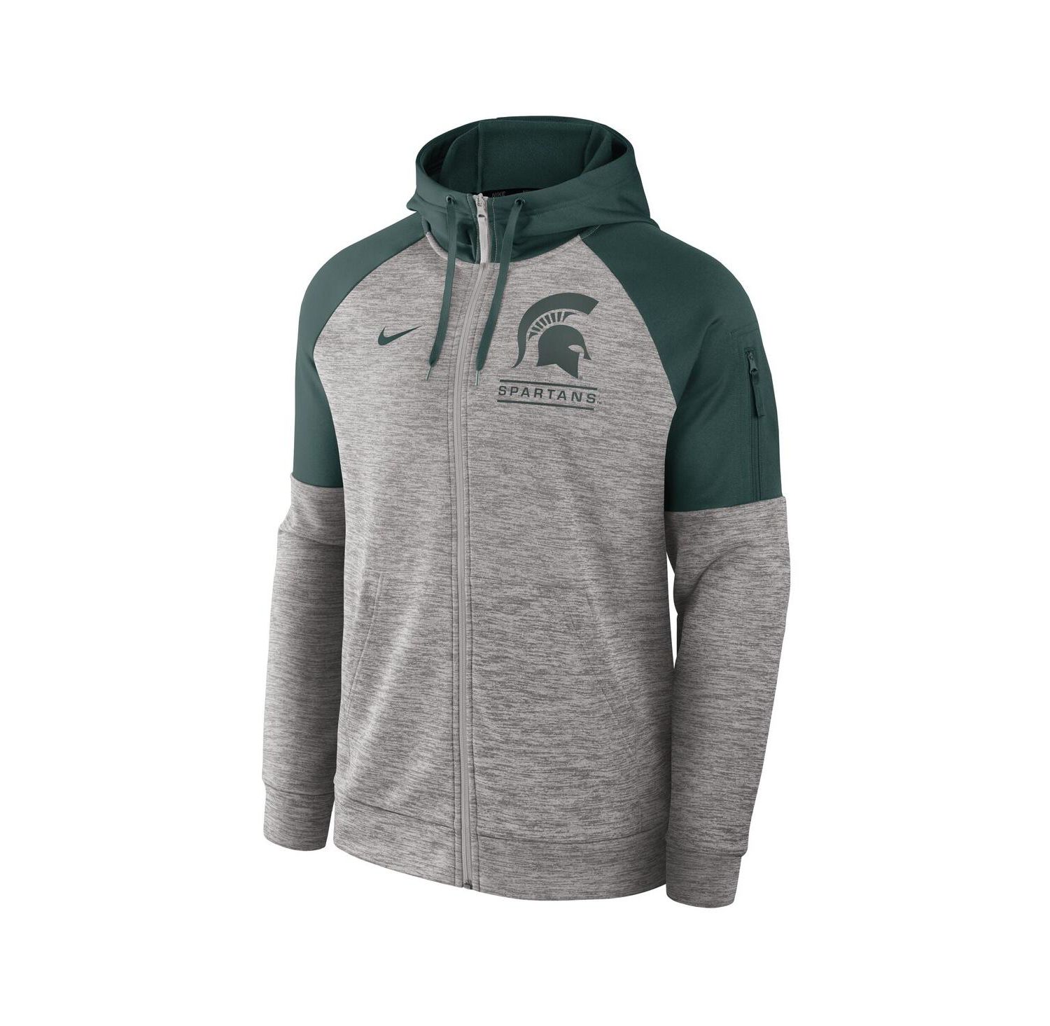 Men's Heather Gray Michigan State Spartans Fitness Raglan Performance Full-Zip Hoodie