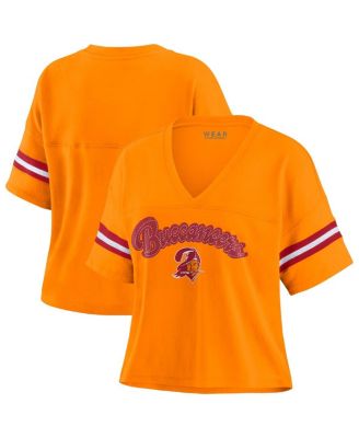 WEAR by Erin Andrews - Women's Orange Tampa Bay Buccaneers Color Block Boxy V-Neck T-Shirt