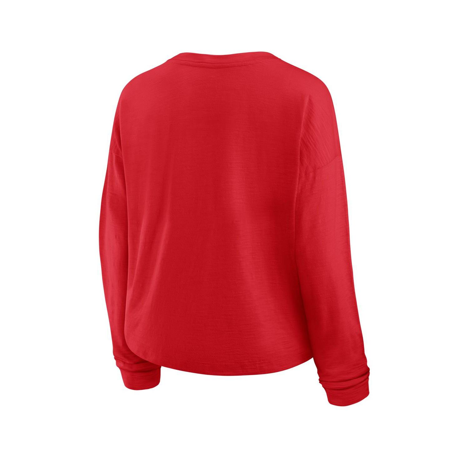 Women's Red New Jersey Devils Oversized All Out Effort Long Sleeve Henley T-Shirt