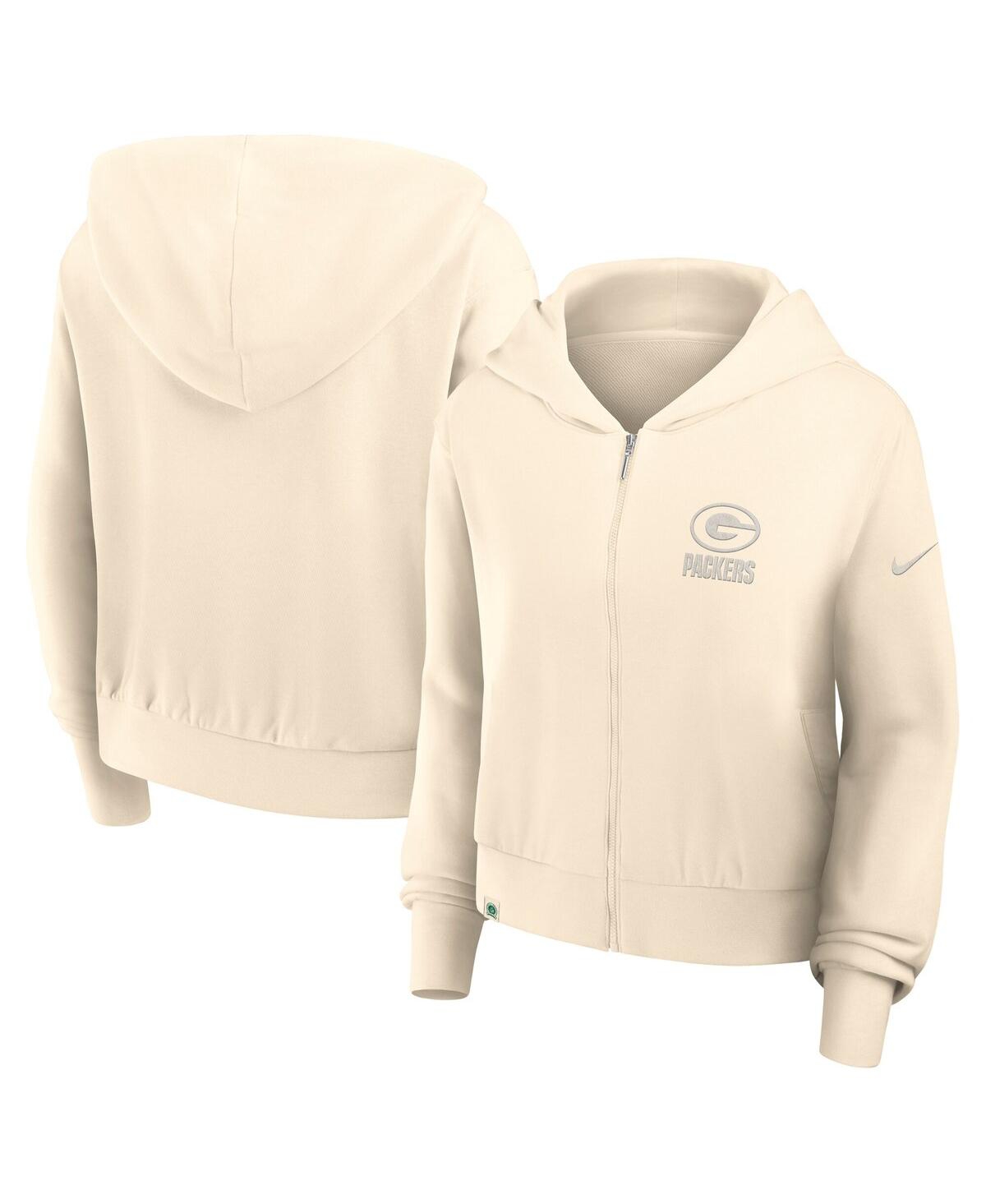 Nike Women's Cream Green Bay Packers Glory Cropped Full-zip Hoodie In White