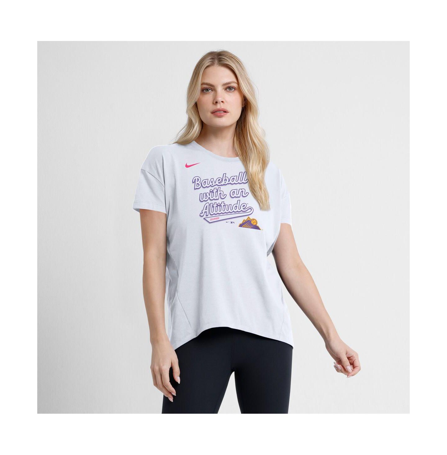 Женская футболка Nike White Colorado Rockies 2025 City Connect Flowy Fashion Tri-Blend Performance — фото 3