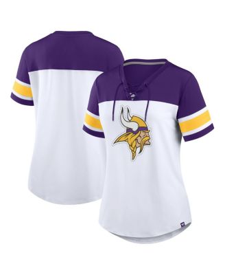 Fanatics - Women's White/Purple Minnesota Vikings Athena Rhinestone Lace-Up V-Neck T-Shirt