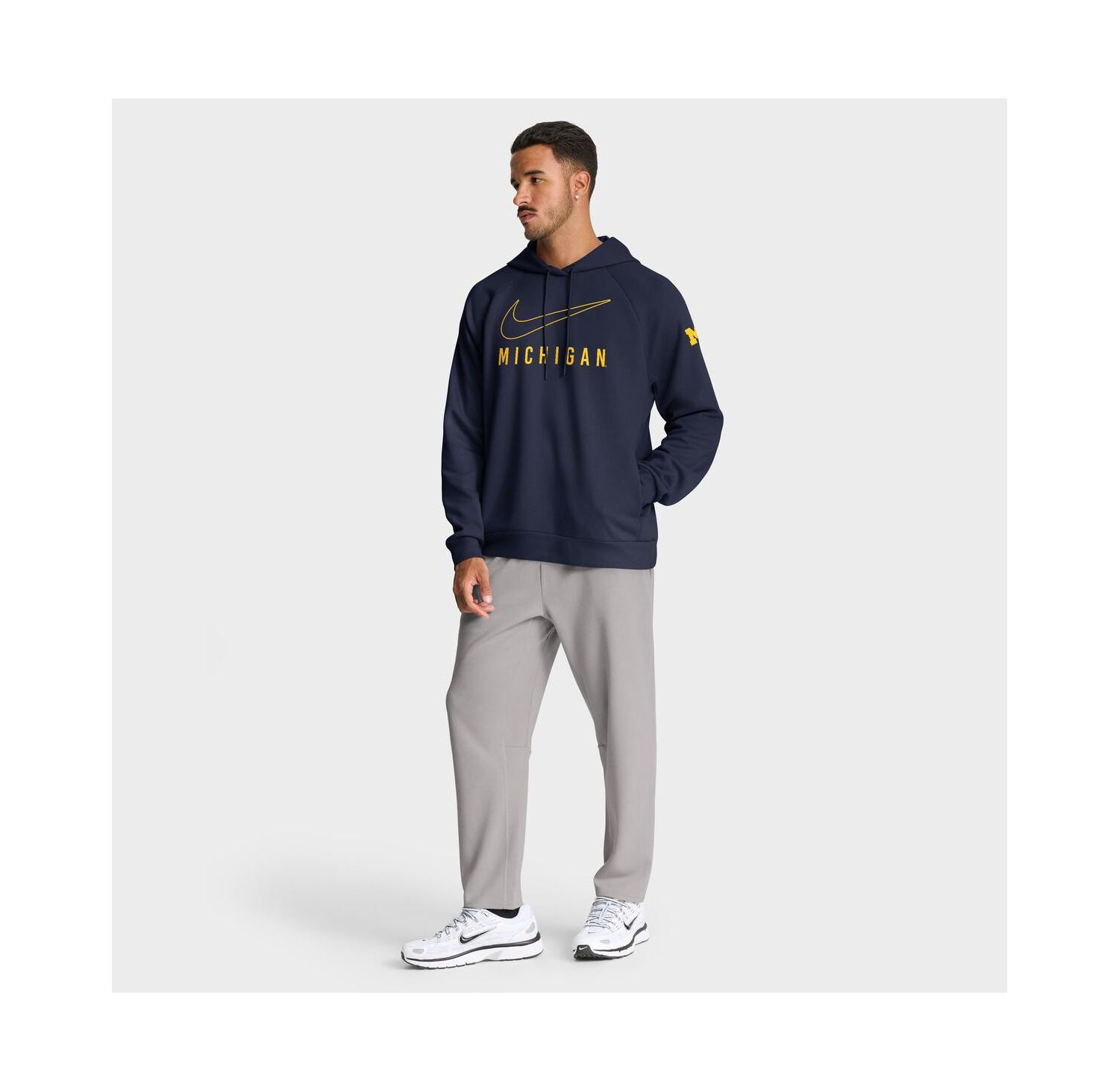Men's Navy Michigan Wolverines Premium Raglan Performance Pullover Hoodie