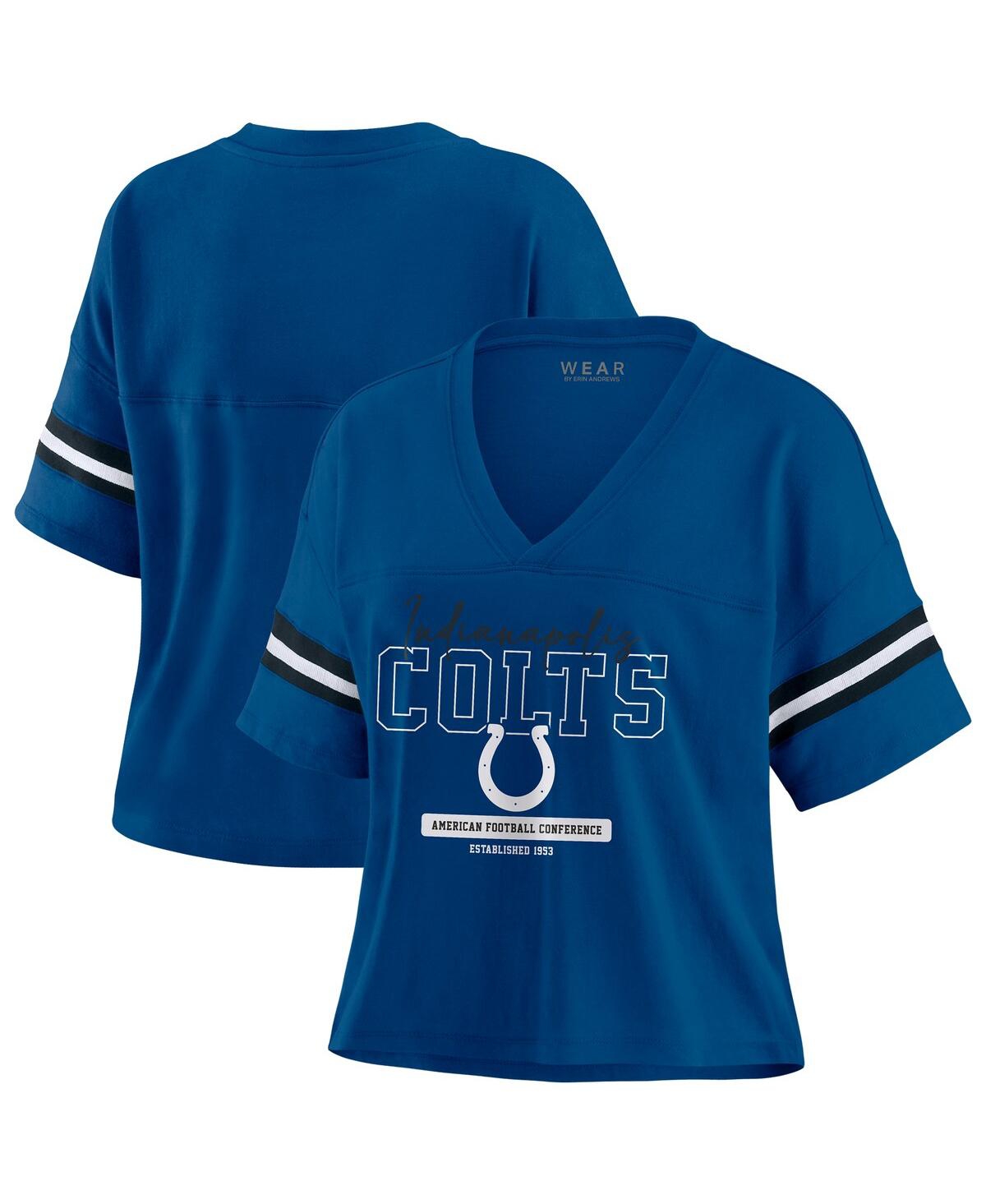 Wear By Erin Andrews Royal Indianapolis Colts Color Block Boxy Modest Crop V-neck T-shirt In Blue