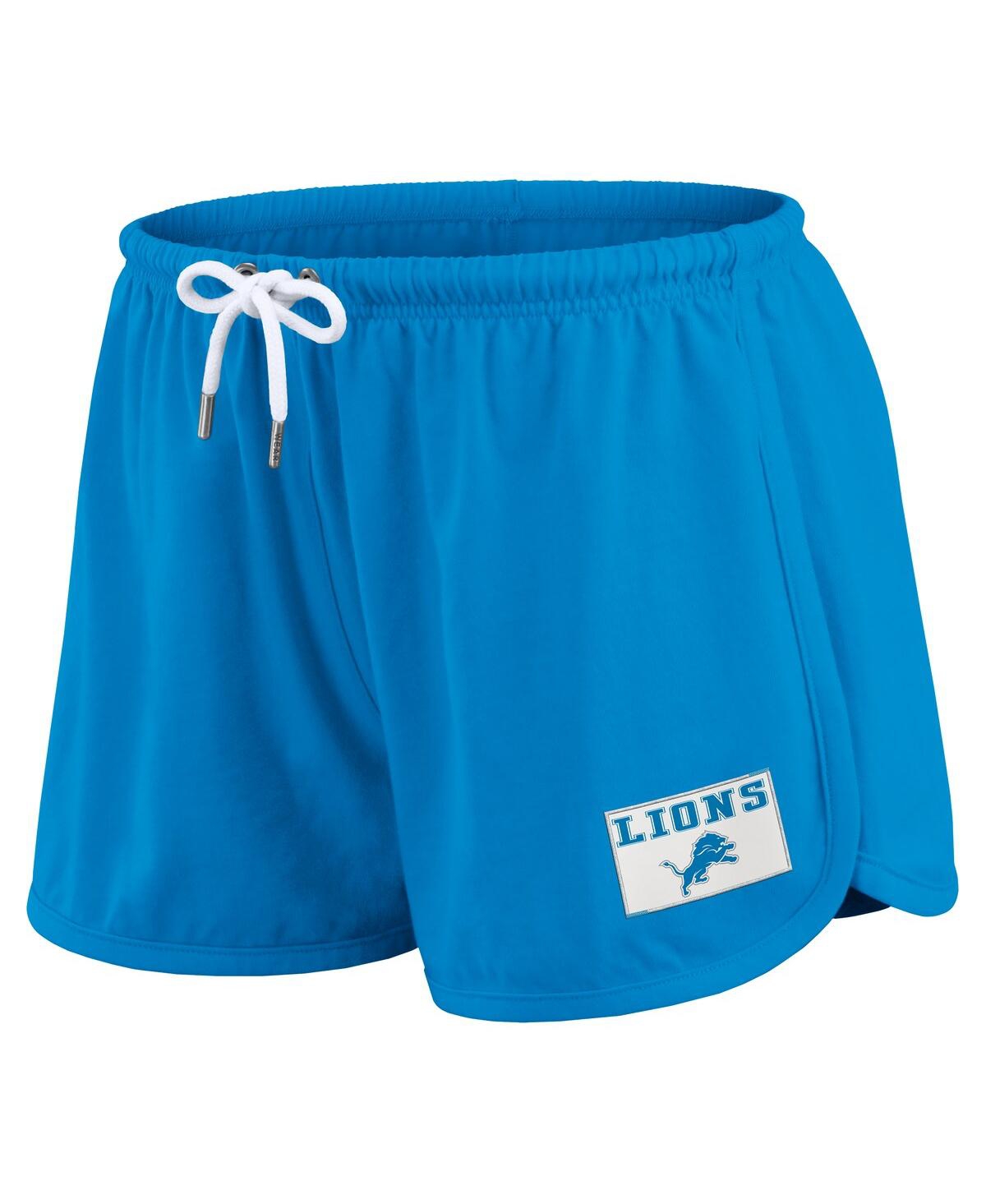 Wear By Erin Andrews Women's 2-piece Blue Detroit Lions Heavy Rugby Jersey Long Sleeve T-shirt And Shorts Lounge Set In Blue