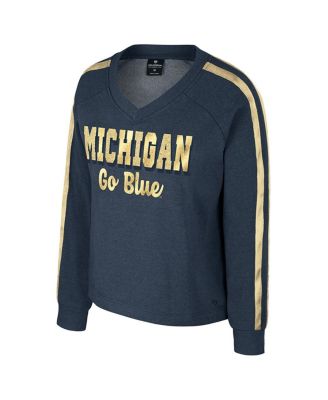 Women's Navy Michigan Wolverines Treasures Long Sleeve V-Neck T-Shirt
