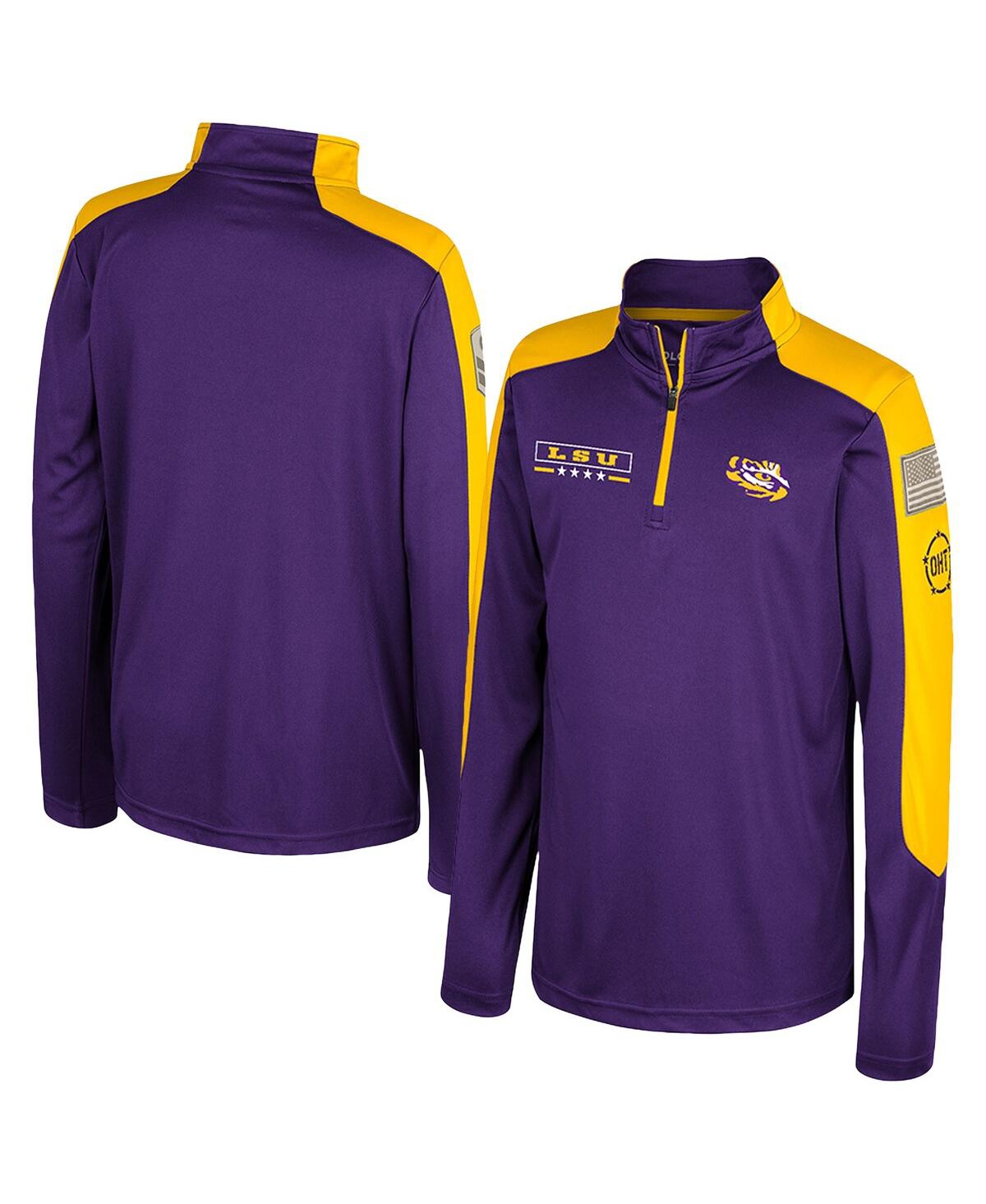 Colosseum Big Boys And Girls Purple Lsu Tigers Oht Military Appreciation Cyclone Quarter-zip Windshirt Jacket In Purple