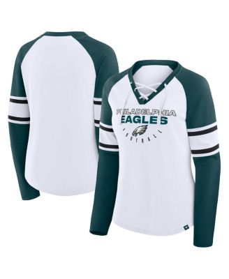Fanatics - Women's White/Green Philadelphia Eagles Redzone Blitz Package Raglan Lace-Up V-Neck Long Sleeve T-Shirt