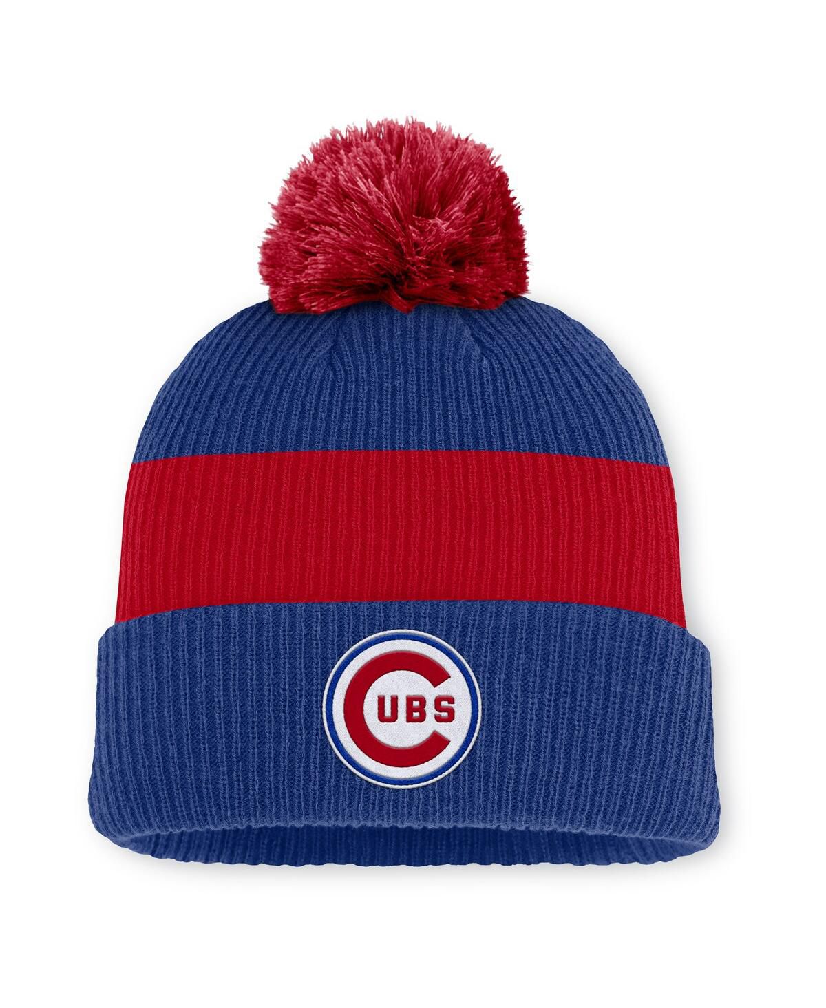 Мужская вязаная шапка королевского/красного цвета Chicago Cubs Cooperstown Collection Peak Standard с манжетами и помпоном