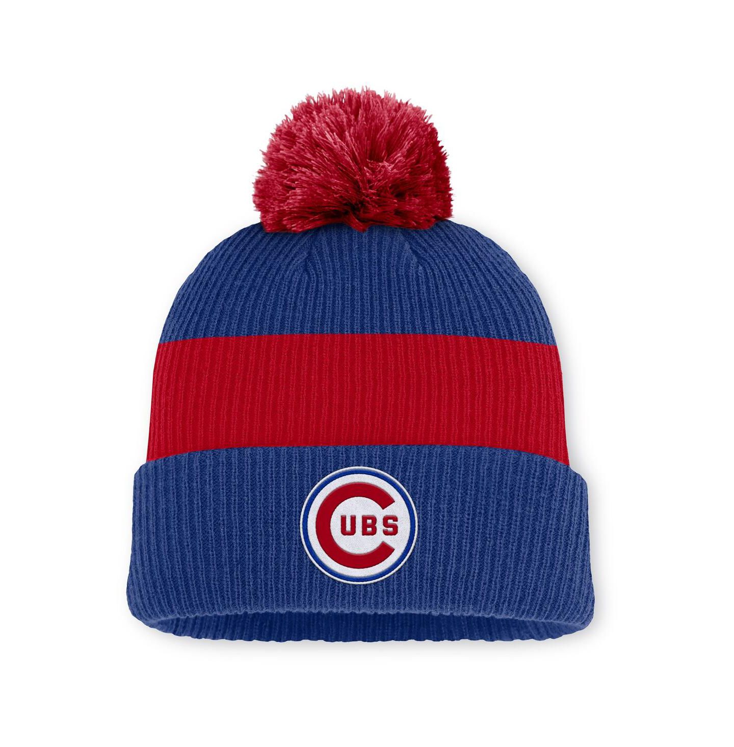 Мужская шапка Nike Royal/Red Chicago Cubs Cooperstown Collection Peak Standard Cuffed with Pom Knit Hat — фото 1