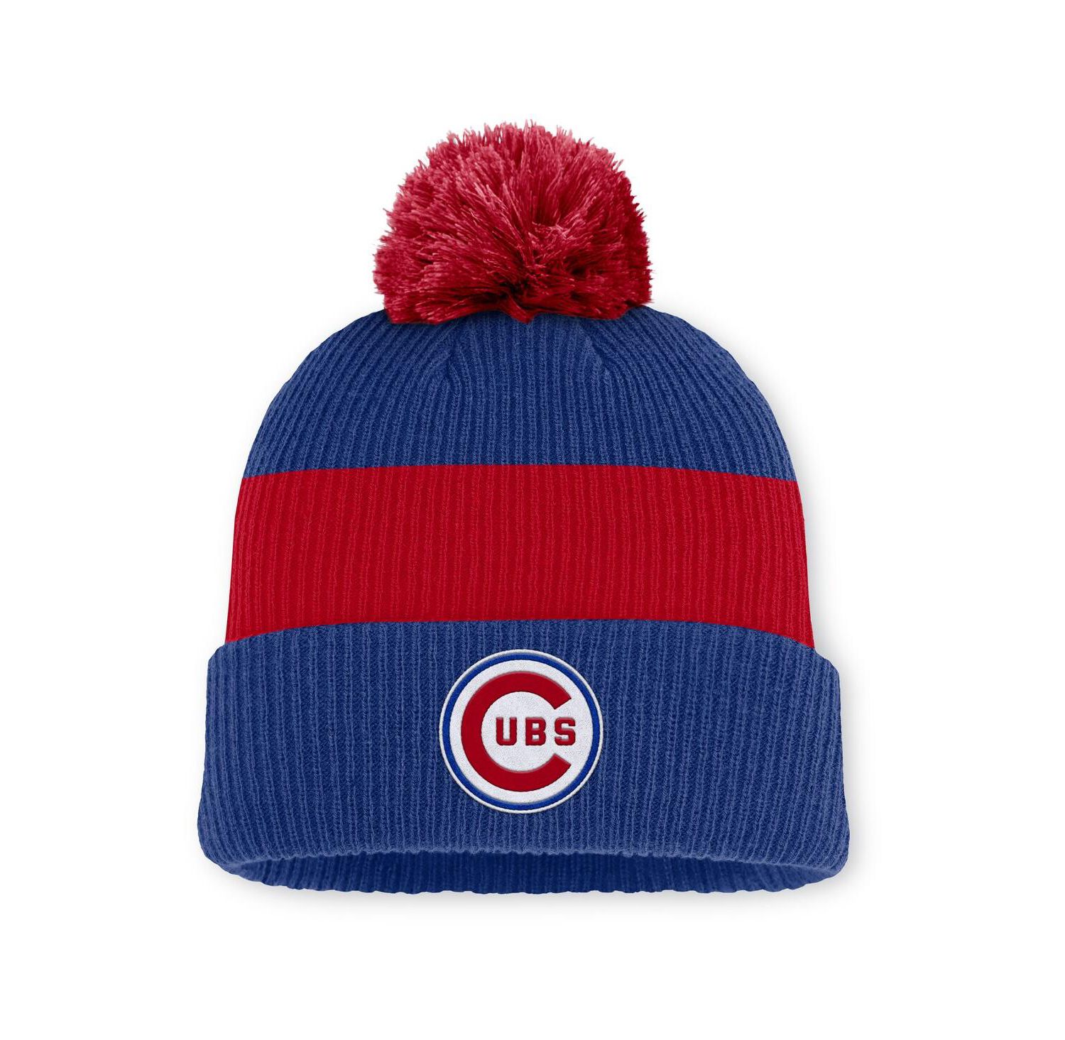 Men's Royal/Red Chicago Cubs Cooperstown Collection Peak Standard Cuffed with Pom Knit Hat