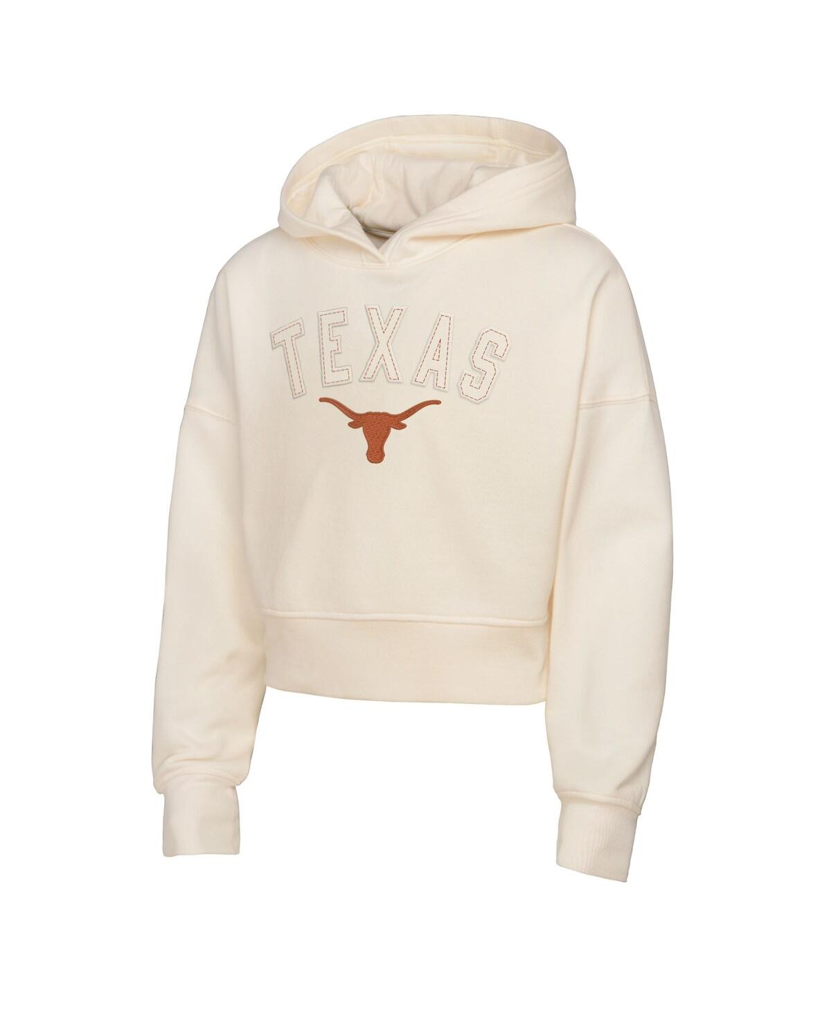 Outerstuff Girl's Youth  Cream Texas Longhorns Oversized Blitz Cropped Pullover Hoodie In Neutral