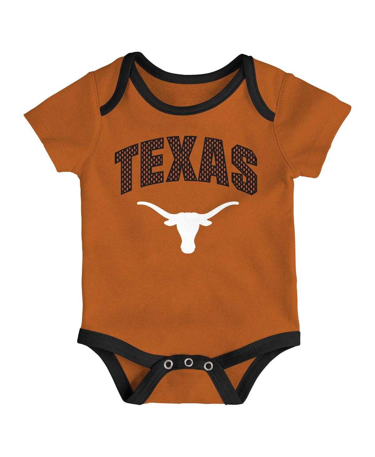 Outerstuff Baby Boys And Girls  Texas Longhorns All Day Play 3-piece Bodysuit Set In Orange