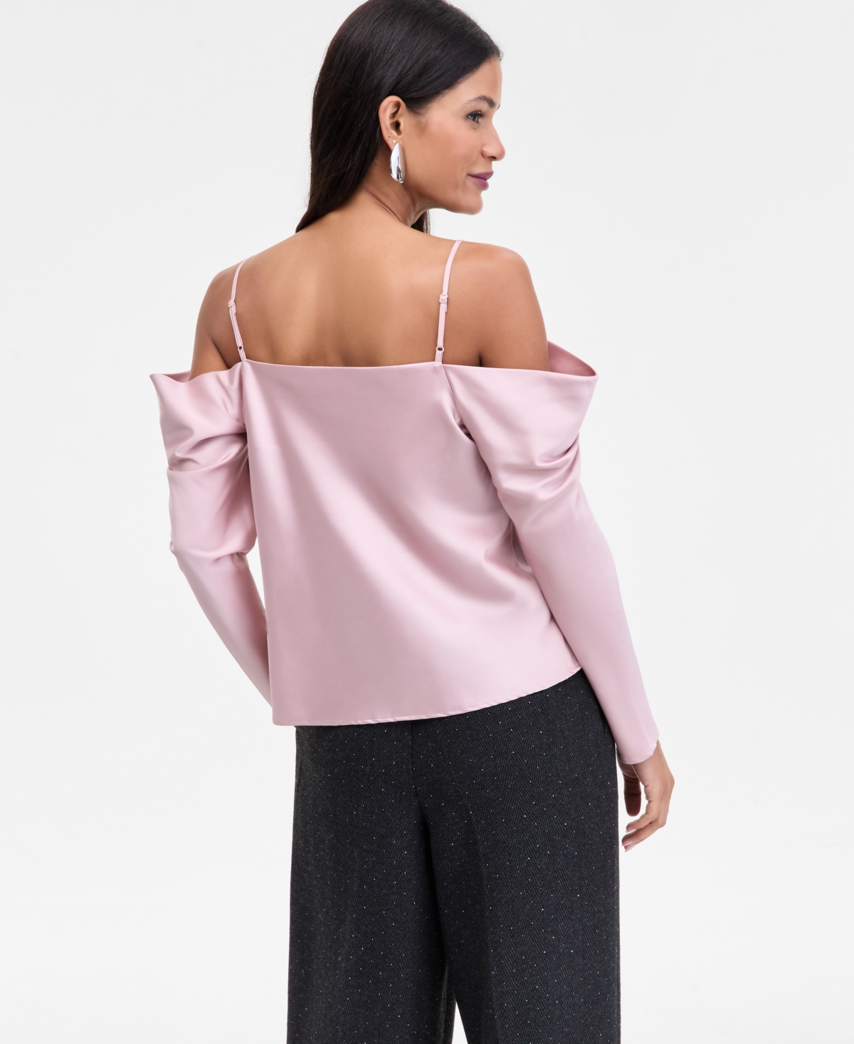 Inc International Concepts Women's Cold-shoulder Draped Blouse, Macy's Exclusive In Purple