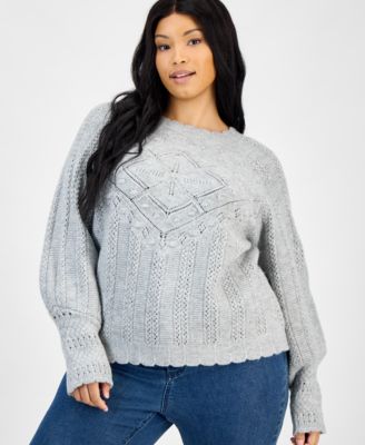 And Now This - Trendy Plus Size Scalloped-Edge Pointelle Sweater