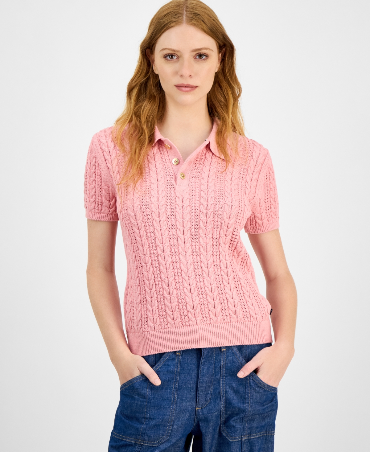Nautica Jeans Women's Cotton Polo Cable-Knit Sweater