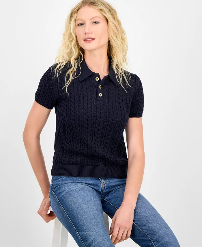 Nautica Women's Cotton Polo Cable-Knit Sweater - thumbnail 5