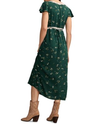 Women's Floral-Print Lace-Trim Slip Dress