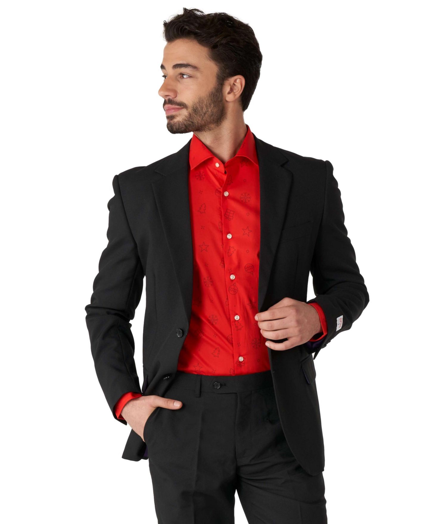 Мужская рубашка OppoSuits Big & Tall Christmas Shirt - Festive Holiday Icons Button Up Dress Shirt - Red - Long sleeve, цвет: Яркий красный — фото 4