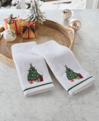 Décor Studio - Holiday Christmas Tree Turkish Cotton 2-Pc. Hand Towel Set, 16" x 28"