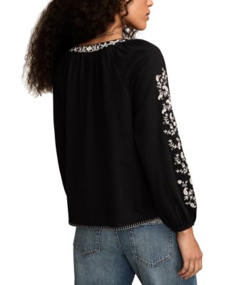 Women's Embroidered Bubble Peasant Top