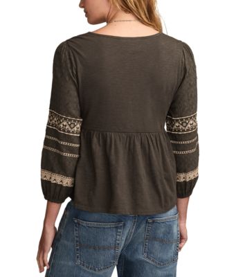 Women's Mixed Trim Peasant Top