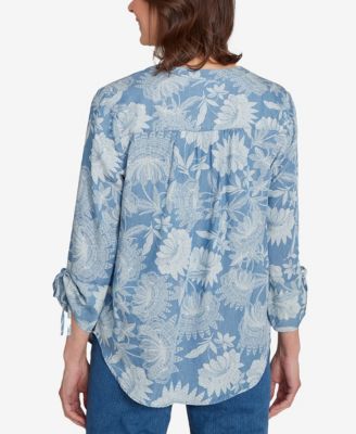 Women's Classic Floral Monotone Lyocell Henley Top