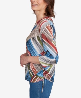 Women's Classic Stripe Patchwork Ruched Sides Top