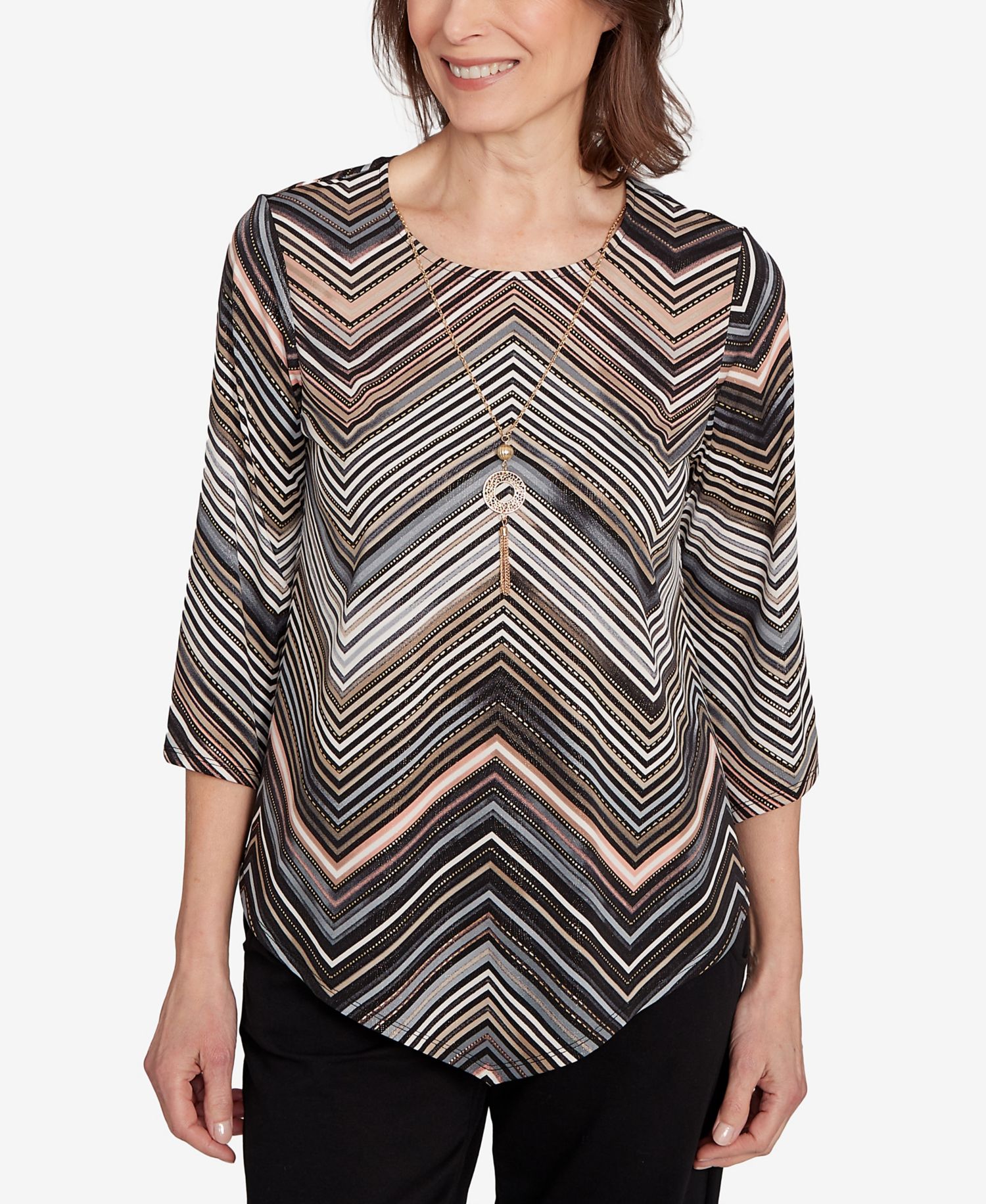 Women's Classic Chevron Stripe Top with Necklace