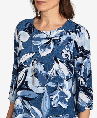 Women's Classic Puff Print Denim Floral Top