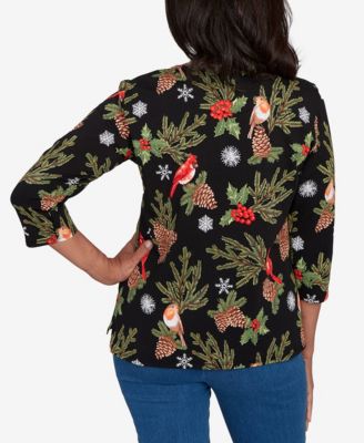 Women's Classic Cardinals and Pinecones Embellished Top