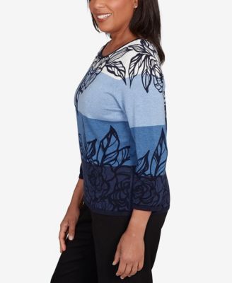 Women's Classic Ombre Floral Block Stripe Sweater