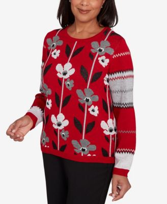 Women's Classic Vertical Flower Zig Zag Long Sleeves Sweater